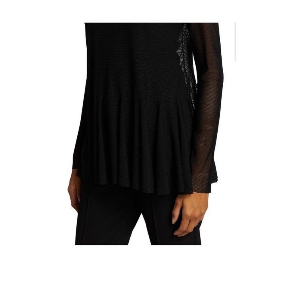 New Akris Punto Black Mesh Long Sleeve Blouse Sz 12 US Sheer Layer Designer NWT - Picture 3 of 9